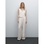 Bild von Spodnie Z Mieszanki Lnu Z Ozdobną Sprzączką – Surowy – 40 – Massimo Dutti – Kobieta